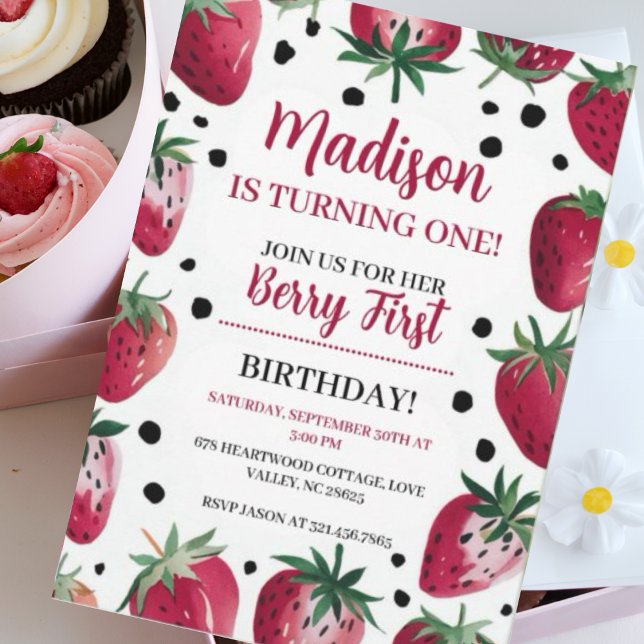 Berry Themed Editable 1st Birthday Invitation - Cu (Creator Uploaded)