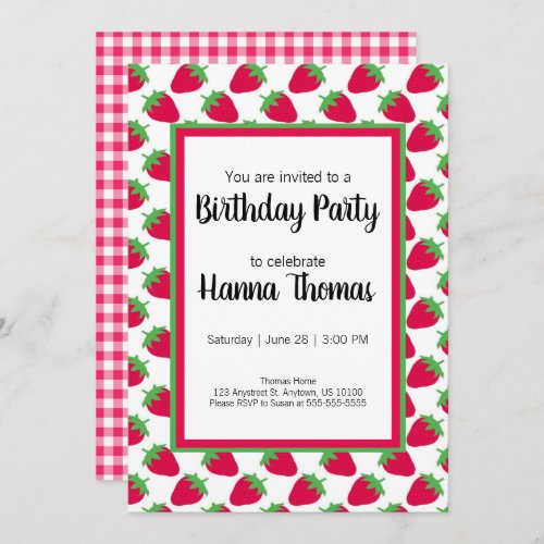 Berry Themed Strawberry Birthday Party Invitation