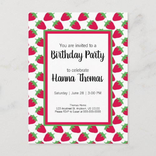 Berry Themed Strawberry Birthday Party Invitation Postcard