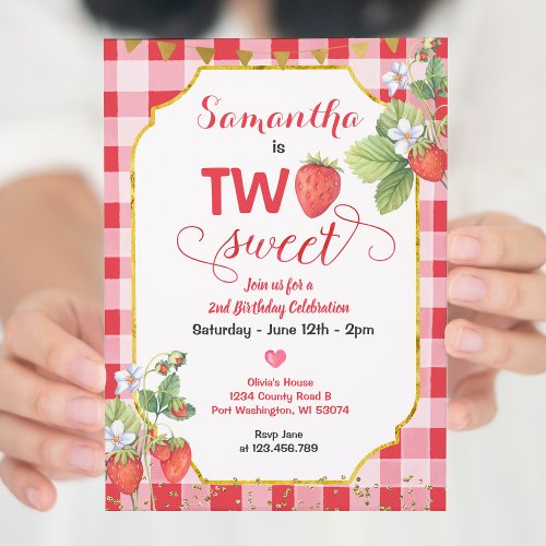 Berry Two Sweet Strawberry Birthday Party Invitation