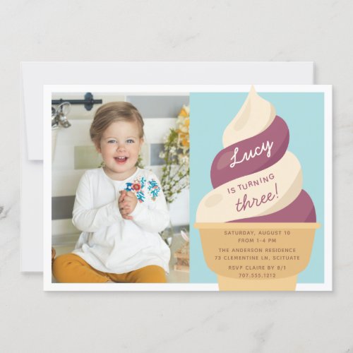 Berry Vanilla Ice Cream Kids Birthday Party Photo Invitation