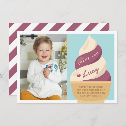 Berry Vanilla Ice Cream Kids Birthday Photo Thank You Card