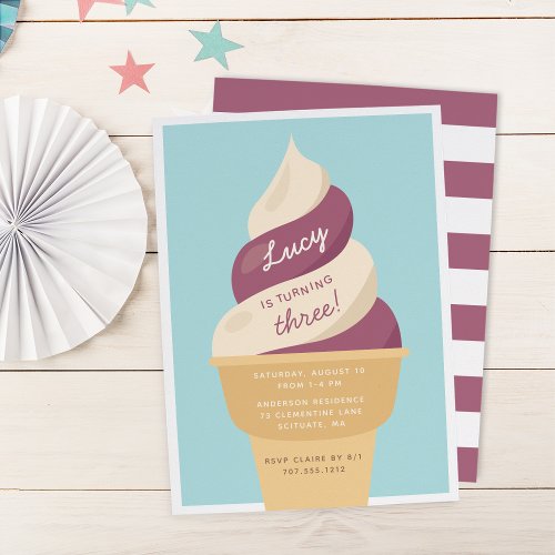 Berry Vanilla Swirl Ice Cream Kids Birthday Party Invitation