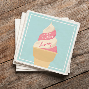 Berry Vanilla Swirl Ice Cream Kids Birthday Party Napkins