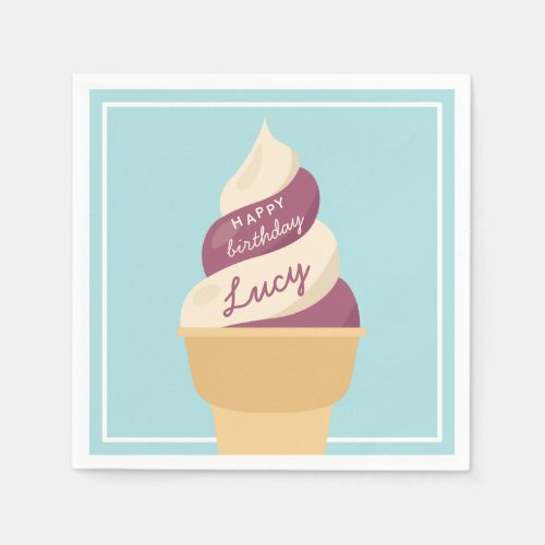 Berry Vanilla Swirl Ice Cream Kids Birthday Party Napkins