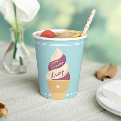 Berry Vanilla Swirl Ice Cream Kids Birthday Party Paper Cups