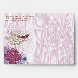 Berry Vintage Wood Grain Tree Bird Damask Envelope