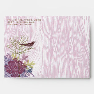 Berry Vintage Wood Grain Tree Bird Damask Envelope