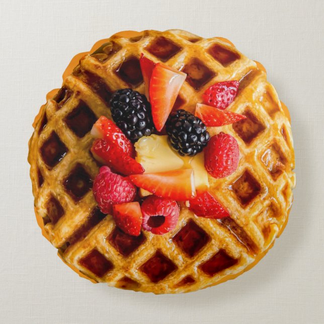 Berry Waffle Round Throw Pillow (Front)