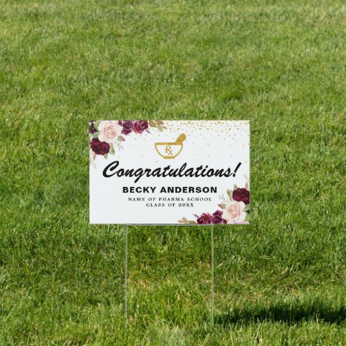 berry watercolor floral pharmacy graduation sign