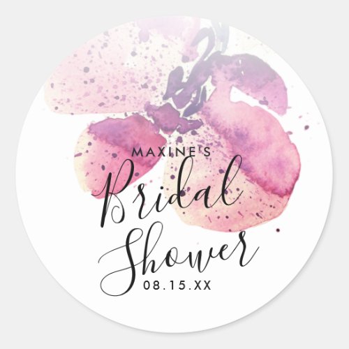 Berry Watercolor Orchid Bridal Shower Favor Classic Round Sticker