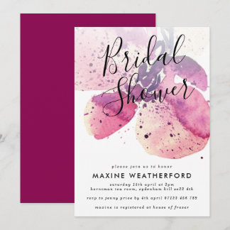 Berry Watercolor Orchid Bridal Shower Invitation