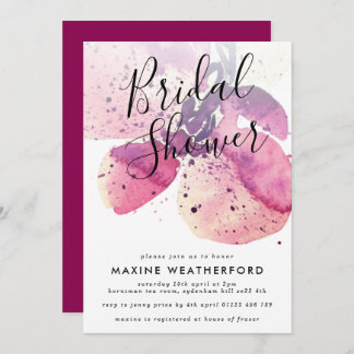 Berry Watercolor Orchid Bridal Shower Invitation