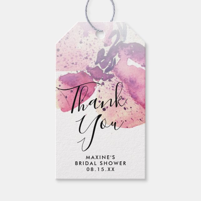 Berry Watercolor Orchid Personalized Thank You Gift Tags (Front)