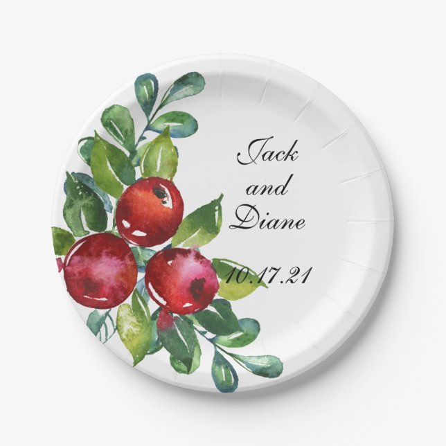 Berry Watercolor Stems Paper Plates (Front)