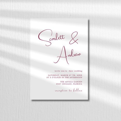 Berry & White Minimal Modern Calligraphy Wedding Invitation
