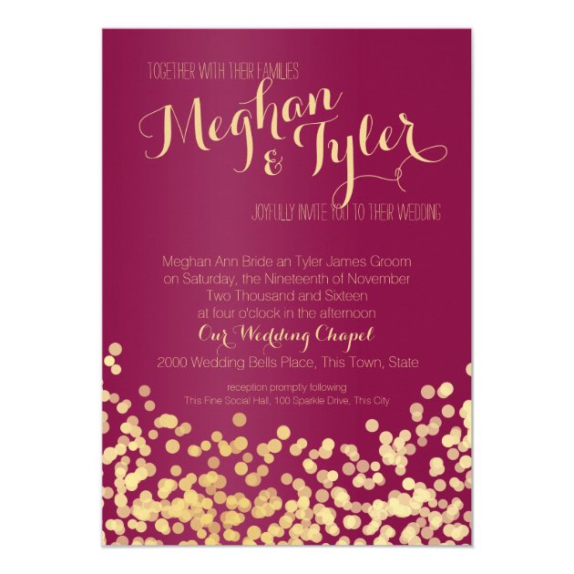 Berry Wine And Gold Sparkle Wedding Invitation