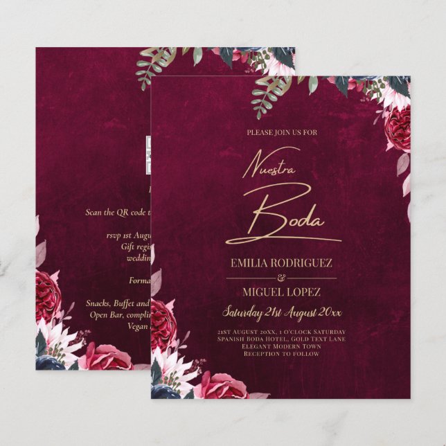 Berry Wine Floral Wedding  (Front/Back)