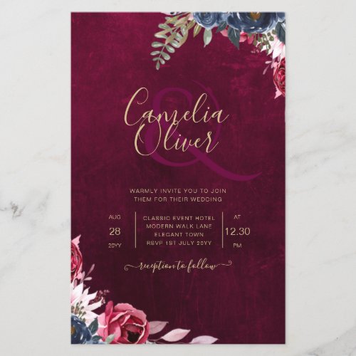 Berry Wine Floral Wedding  Flyer