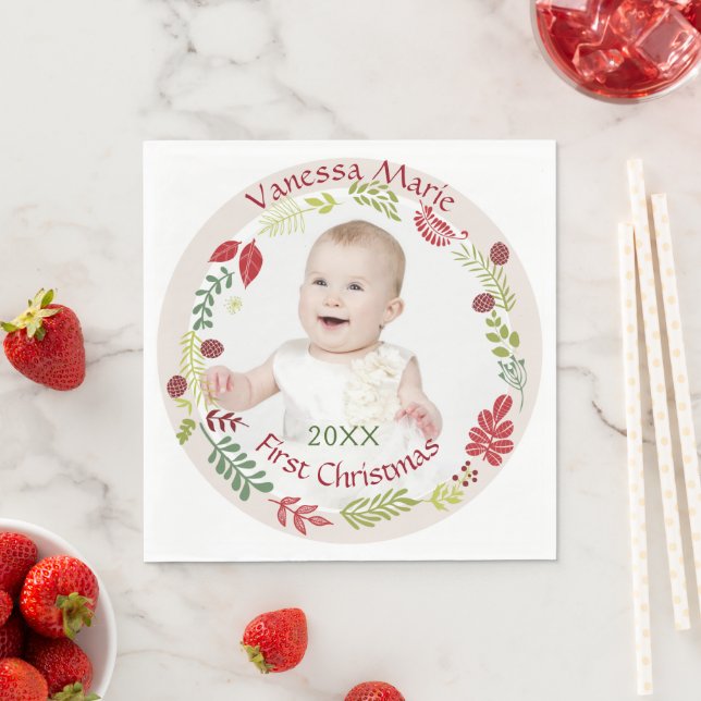 Berry Wreath Baby's First Christmas  Napkins (Insitu)