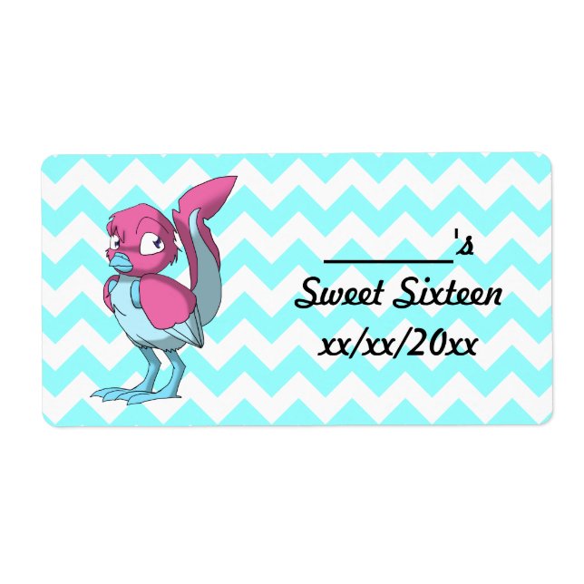 Berry Yogurt/Ice Blue Reptilian Bird Water Bottle Label (Front)