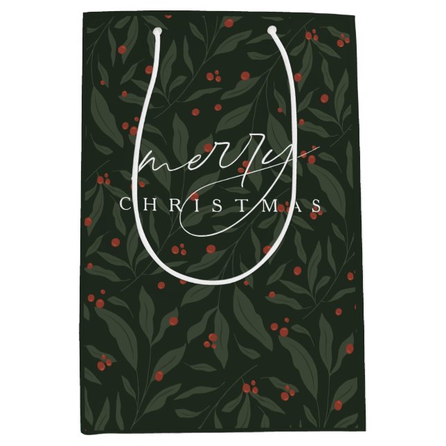 Berryful Botanical Merry Christmas  Medium Gift Bag (Front)