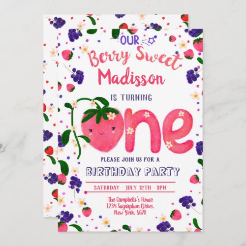 BerrySweet FIRST Birthday Invitation