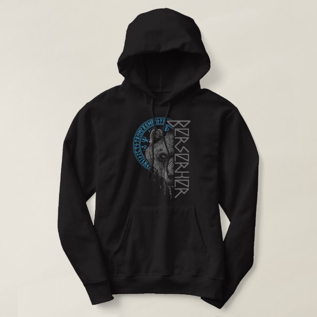 Berserk Bear Warrior Odin Runes Norse Compass Viki Hoodie (Design Front)