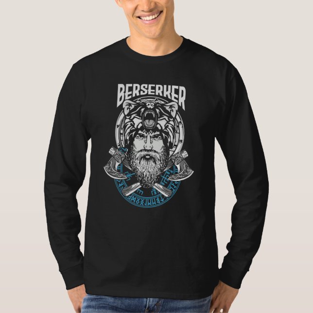 Berserk Bear Warrior Odin Runes Norse Compass Viki T-Shirt (Front)