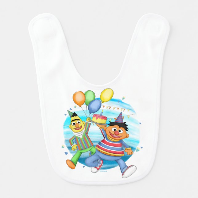 Bert and Ernie Birthday Balloons Baby Bib (Front)