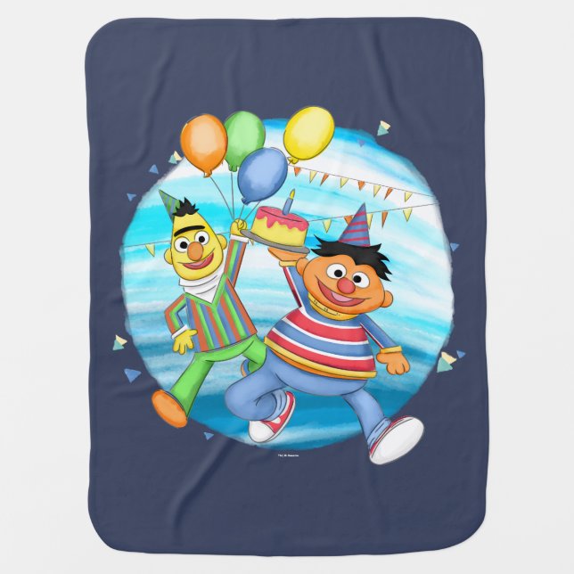 Bert and Ernie Birthday Balloons Baby Blanket (Front)