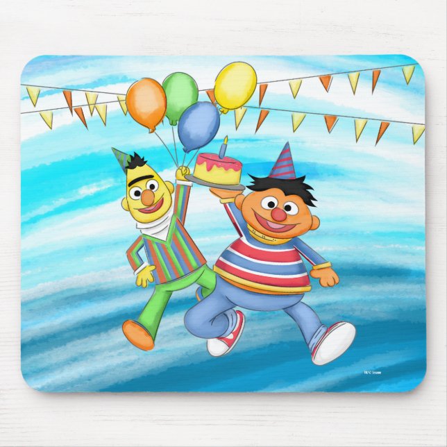 Bert and Ernie Birthday Balloons Mouse Pad (Front)