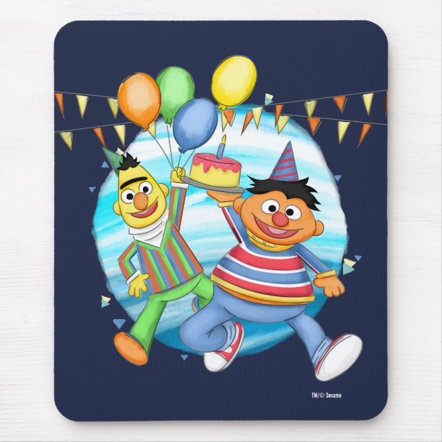 Bert and Ernie Birthday Balloons Mouse Pad (Front)