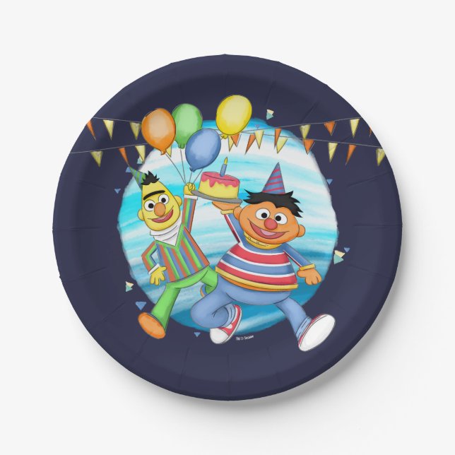Bert and Ernie Birthday Balloons Paper Plates (Front)