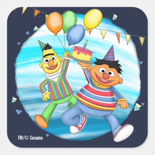 Bert and Ernie Birthday Balloons Square Sticker