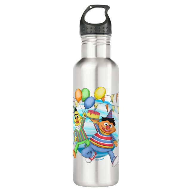 Bert and Ernie Birthday Balloons Stainless Steel Water Bottle (Front)