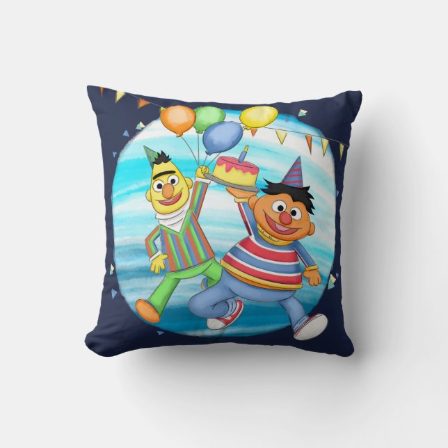 Bert and Ernie Birthday Balloons Throw Pillow (Front)