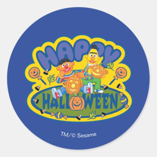 Bert  Ernie  Happy Halloween Classic Round Sticker