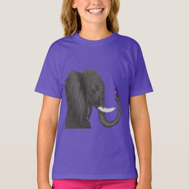 Bertha The Adorable Elephant And Cute Ladybug T-Shirt (Front)