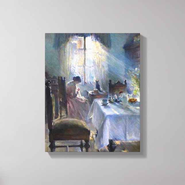 Bertha Wegmann - Woman Sewing In An Interior Canvas Print (Front)