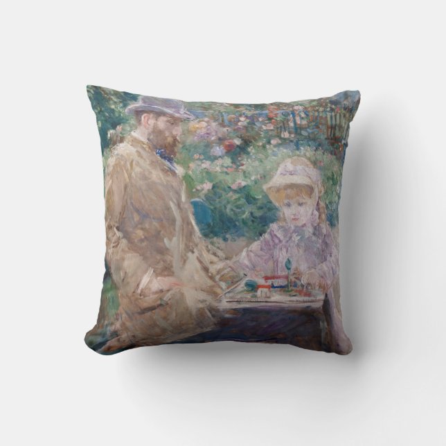 Berthe Morisot - Eugene Manet with his daughter Throw Pillow (Front)