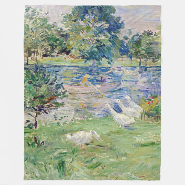 Berthe Morisot - Girl in a Boat with Geese Fleece Blanket (Front)