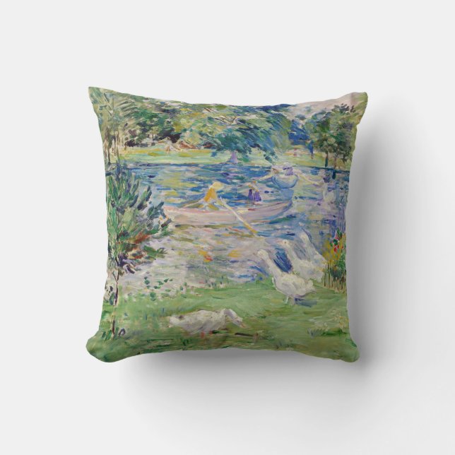 Berthe Morisot - Girl in a Boat with Geese Throw Pillow (Front)