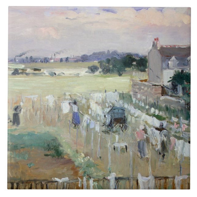 Berthe Morisot - Hanging the Laundry out to Dry Ceramic Tile (Front)