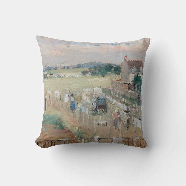 Berthe Morisot - Hanging the Laundry out to Dry Throw Pillow (Front)