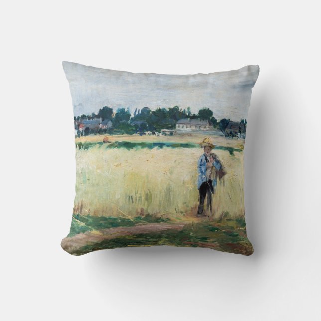 Berthe Morisot - In the Wheatfield at Gennevillier Throw Pillow (Front)