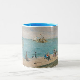 Berthe Morisot - On the Beach, Les Petites-Dalles Two-Tone Coffee Mug