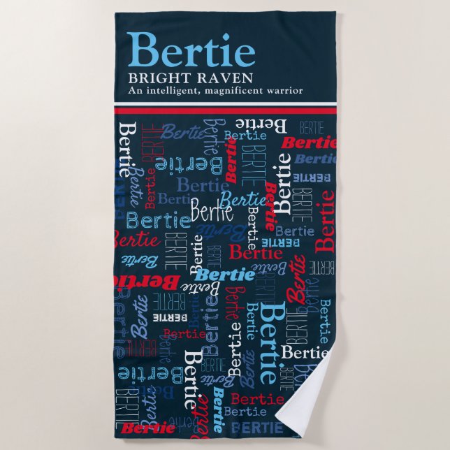  Bertie personalized name meaning red blue white Beach Towel (Front)