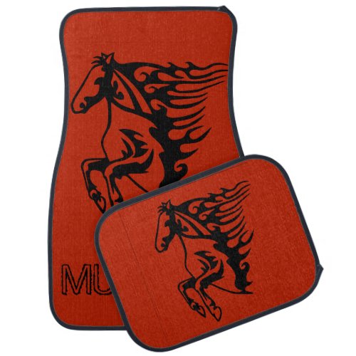 Beryllium Orange Pony Horse Bronco Steed Lineart Car Floor Mat