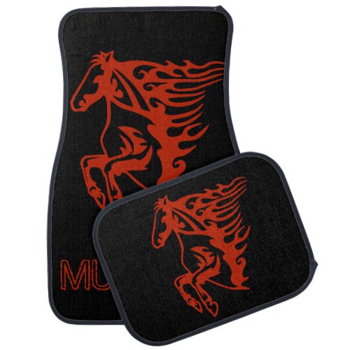 Beryllium Orange Pony Horse Bronco Steed Lineart Car Floor Mat